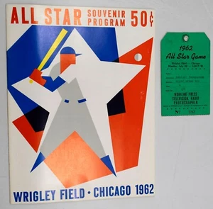 1962 Baseball All Star Game Program Press Pin Press Pass Ticket Wrigley Field - Picture 1 of 3