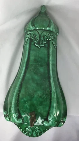 Ceramic Large Lavabo Wall Pocket Garden Planter Vintage Jade Green Color Cover