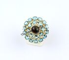 Bague diamant taillée ronde opale noire, topaze bleue et pavé bague en argent sterling 925