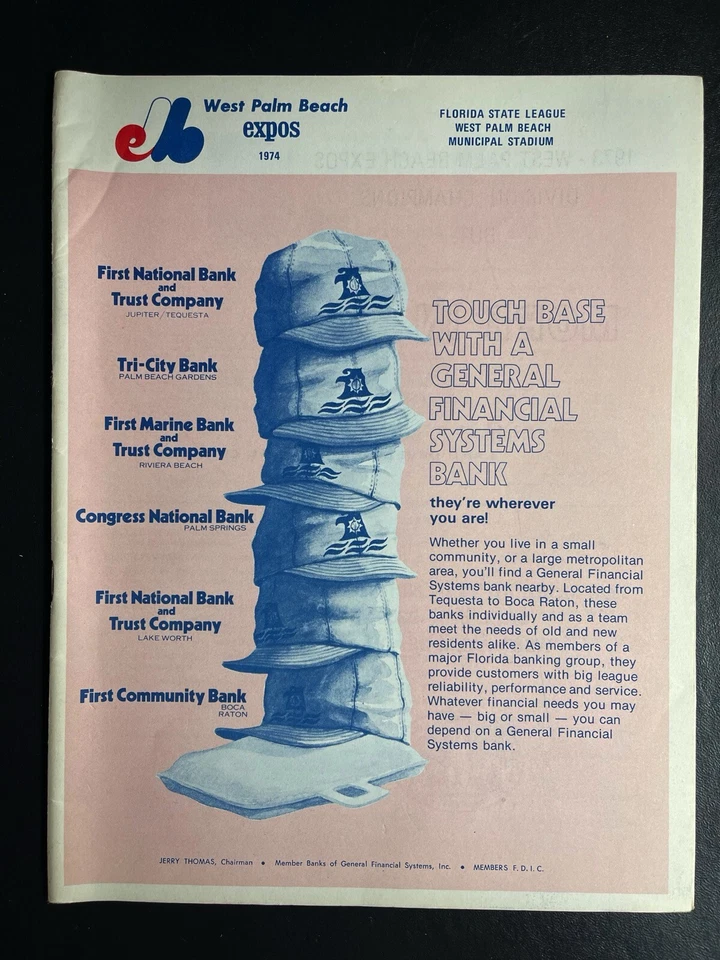 1974 West Palm Beach Expos Minor League Baseball Scorecard Program  - Image 1 of 1