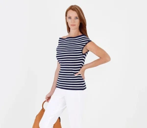 MICHAEL KORS COLLECTION Striped Sleeveless Knit Sweater White Navy Bateau Sz M - Picture 1 of 8