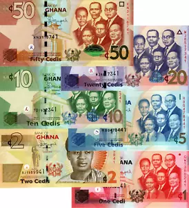 Ghana 1-2-5-10-20-50 Cedis 2014-2015 UNC Banknote Full Set P-37 to P-41 - Picture 1 of 5