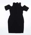 New Look Womens Black Viscose Pencil Dress Size 12 Round Neck