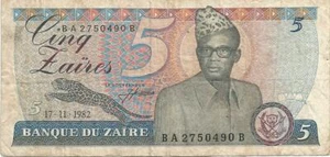 BILLETE DE 5 ZAIRES DE 1982 DE ZAIRE (MOBUTU) BUENA CONSERVACION - Imagen 1 de 1