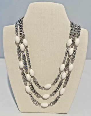 Multi Layer Silver Curb Chain Necklace with White Beads New With Tags - Image 1 of 4