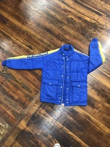 Vintage Men’s Michelin Man Tire Puffer Jacket Size M Blue And Yellow - Picture 1 of 10