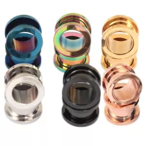 Ear Flesh Tunnel Ear Plug Earlet 3mm-22mm 316L Stainless Steel Metal SCREW ON - Picture 1 of 17