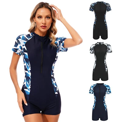 Damen Badebekleidung Rashguard Schwimmanzug Einteiler Badeanzug Bodysuit Kurze - Bild 1 von 3