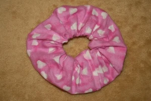 Scrunch-Ups HAIR SCRUNCHIES - White Hearts On Pink Soft Flannel Fabric - Picture 1 of 3