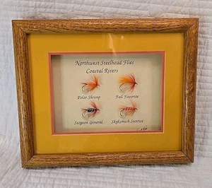 Arte de pared vintage 1992 firmado por Tony Hill Steelhead moscas ríos costeros moscas 11x9 - Imagen 1 de 4