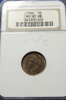 1866 Indian Head Penny MS 65 RB. Pleasing Color!!! - Image 1 of 2