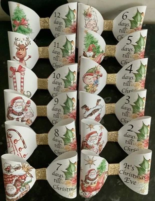 CHRISTMAS COUNTDOWN RED 12 4"  PRINTED CANVAS FABRIC BOW LOOPS MAKE HAIR BOWS - Image 1 of 3