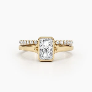 Diamond Ring VS1 F IGI Certified Radiant 1.4Ct Set labcreated 14K Gold Bezel Set - Picture 1 of 12