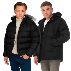 Soul Star Herren Schwarz Puffer Jacke Fell Kapuze Stepp Winter Mantel Warm Reißverschluss - Bild 1 von 4