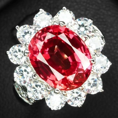 Изысканные кольца из белого золота 925 пробы с розовым сапфиром Padparadscha 4,14 карата - Изображение 1 из 4