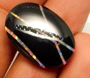 20Ct Certified Australian Natural Black Multi Fire Opal Loose Gemstone - Picture 1 of 5