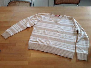Schöner  Baumwollpullover in Beige/weiß Gr. 44 - Bild 1 von 3