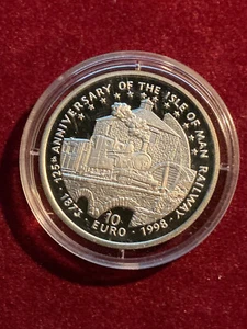 Isle of Man 10 Euro 1998 Jubiläum Eisenbahn - PP Silber RAR - Bild 1 von 2