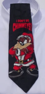 Looney Tunes Mania Necktie * Taz Santa * Silk Print * Handmade Myanmar * Black - Picture 1 of 3