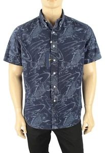 NUOVA CAMICIA RALPH LAUREN SLIM FIT STAMPA PESCE BLU INDACO MANICA CORTA 2XL $98 - Foto 1 di 4