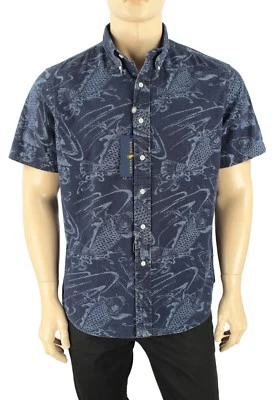 NUEVA CAMISA MANGA CORTA RALPH LAUREN SLIM FIT ESTAMPADO DE PECES AZUL ÍNDIGO 2XL $98 Foto 1 de 4