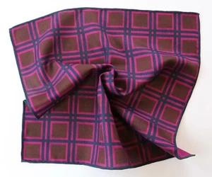 Reversible Pocket square Magenta, blue & brown Geometric 38cm square Hand rolled - Picture 1 of 6