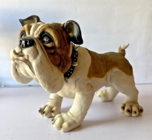 Large Life Like British Bulldog Figurine Brown&White With Studded Collar Free PP - Picture 1 of 24