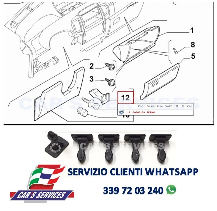 5PZ MOLLETTE PERNO PER COPERCHIO SX PLANCIA CRUSCOTTO LANCIA YPSILON DAL 2003 - Immagine 1 di 1