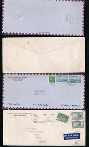 CANADA 1951-52 to GATWICK AIRPORT PRINTED ENVELOPES AIR TRANSPORT + MARATHON Co - Picture 1 of 3