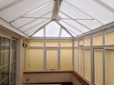 SKYLITE SYSTEMS ENERGY SAVING CONSERVATORY PLEATED ROOF BLINDS SOLAR REFLECTIVE FABRICS