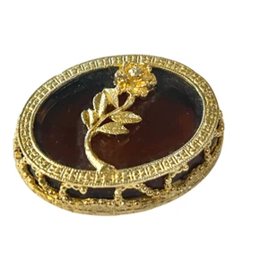 Vintage Gold Filigree Amber Pillbox Compact Rose Hypnotique Max Factor Perfume - Picture 1 of 12