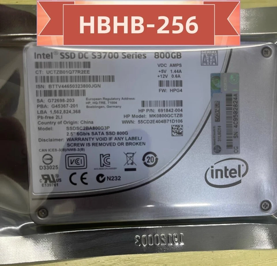 HP Intel SSD DC S3700 Series 800GB SSDSC2BA800G3P 2.5"SATA Solid State Drive - Image 1 of 1