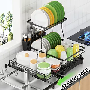 Dish Bowl Drying Rack Cutlery Holder Drainer Kitchen Sink 2 Layer Extendable - Picture 1 of 11