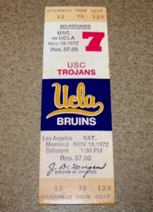 UCLA Bruins 11/18/1972 Football Full Ticket vs USC Trojans LA Coliseum - Picture 1 of 3