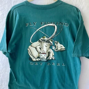 LifeForms Vintage 1990s 3XLT TALL Tee Single Stitch USA Funny Green Frog Fishing - Picture 1 of 8