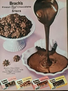 Anuncio vintage impreso de chocolate de Brach's 1958, bolas de leche malteadas, almendras, estrellas - Imagen 1 de 1
