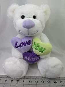 Animal Adventure White Bear Plush 12 Inch Love You Mom Hearts Stuffed Animal Toy - Picture 1 of 9