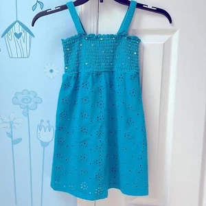 Justice Summer Cotton Eyelet Embroidery Blue Dress/Swim Cover up Girls Size 8 ! - Picture 1 of 8