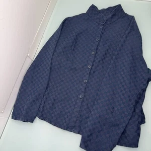 Flax Women's Jacket L Linen Cotton Blend Checkered Blue Purple Lagenlook - Picture 1 of 7