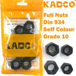 KADco® HEXAGON FULL NUTS DIN 934 GRADE 10 STEEL PLAIN SELF COLOUR MERTIC THREAD - Picture 1 of 2