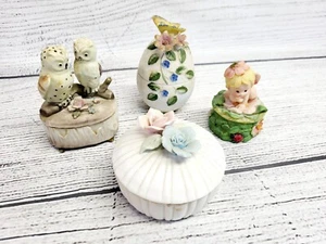 (4) Scatole portagioie vintage candela giardino floreale uovo bambino farfalla gufi - Foto 1 di 6