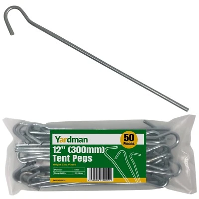 YARDMAN Zeltheringe 50 Stück - 12 Zoll lang BZP Metall Zelthering - 6 mm Durchmesser - Bodenpfähle