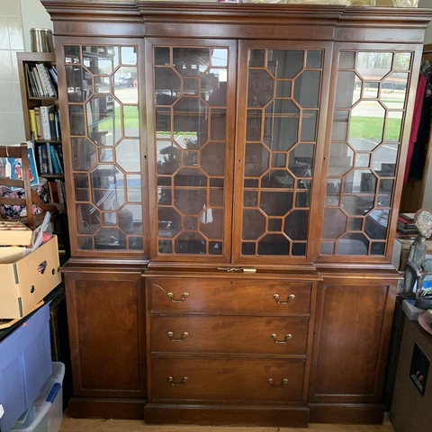 Henkel Harris Solid Mahogany Wood 4 Door London Breakfront Cabinet - 65”L 80”H Cover