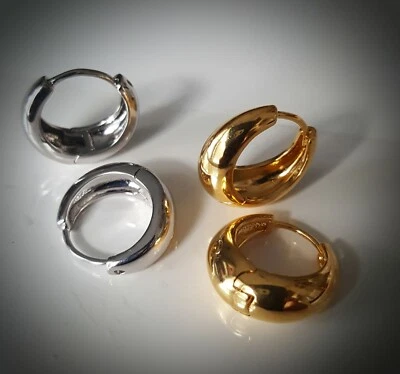 Mini Wide Hoop Earrings In White/Yellow Gold Filled (More Sizes Avaiable) - Image 1 of 4
