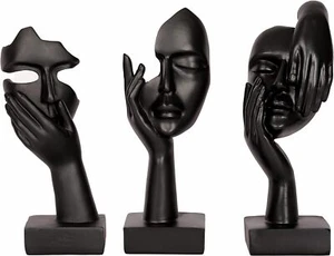 3 Piece Thinker Statue Black Home Decor Abstract Face Sculpture Resin - Picture 1 of 6