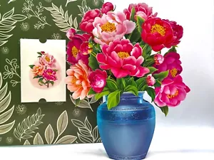 ORIGAMI POP CARDS Peonie Pink Rose Sympathy Thank You Handmade PopUp Gift Love - Picture 1 of 14