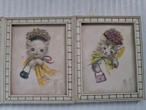 4 Vintage 1950's Cute Cats & Dog Framed Pictures - Picture 1 of 5
