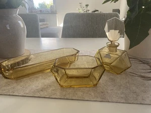 3 teiliges Set Für Frisiertisch Rosalinglas gelb Art Deco - Bild 1 von 10