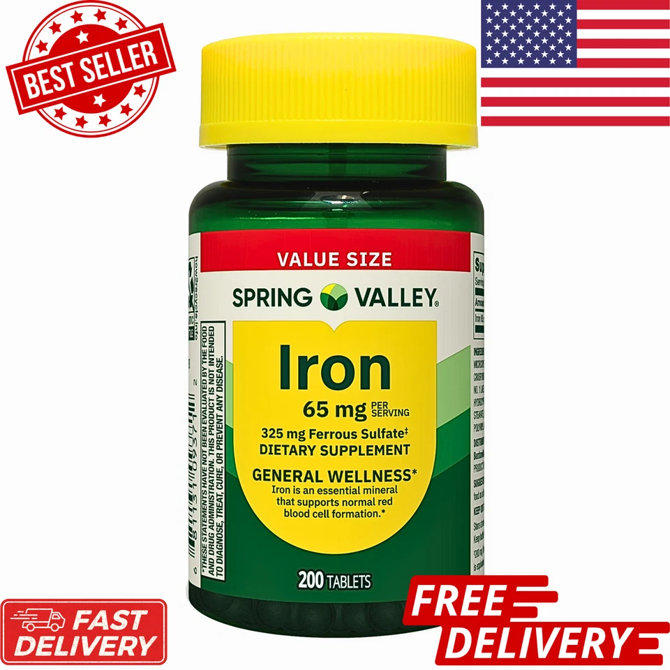 Comprimidos de hierro suplemento dietético 65 mg salud general bienestar valor tamaño 200 unidades Foto 1 de 4