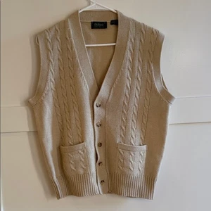 Herren Preppy Größe Large Vintage Byford Marke 100 % Wolle Pullover Weste in Hellbraun. - Bild 1 von 7